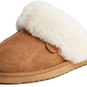 Dearfoams Women’s Fireside Sydney Indoor/Outdoor Water Resistant Shearling Scuff Slipper, Wide Widths