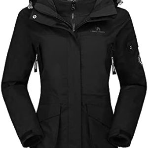 CAMEL CROWN Womens Waterproof Ski Jacket 3-in-1 Windbreaker Winter Coat Fleece Inner for Rain Snow Outdoor Hiking