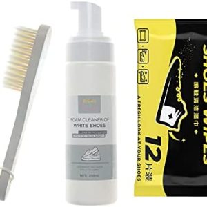 EvCaCl Shoe Cleaner Kit 6.75 Oz + 1 Pack 12 Pcs, Shoe Wipes, Sneaker Wipes & 1 Sneaker Cleaning Brush. For White Shoes, Sneakers, Leather Shoes, Suede, Shoe care kit,Stain remover,Leather cleaner