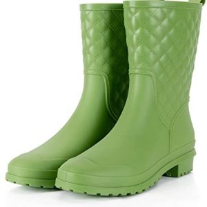 Petrass Girls Rain Boots Black Waterproof Mid Calf Light-weight Cute Booties Trend Out Work Comfy Backyard Footwear