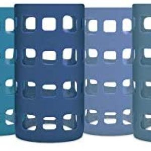 Silicone Glass Water Bottle Sleeves – 6-Pack of Protecting Holders 16-18 oz Capability – Anti-Slip Safety for Beverage Containers – Insulating Carriers for Smoothies and Juices (Ocean Blues)