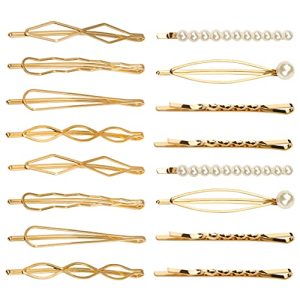 16 Items Geometric Metallic Hair Pins,Pearls Hair Clips Elegant Hair Barrettes Bridal Gold Metallic Bobby Pins Dainty Embellished Bobby Pins for Girl and Women