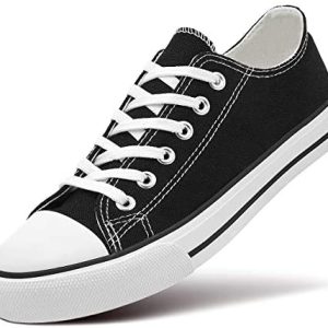 ZGR Women’s Canvas Low Top Sneaker Lace-up Classic Casual Shoes Black and White