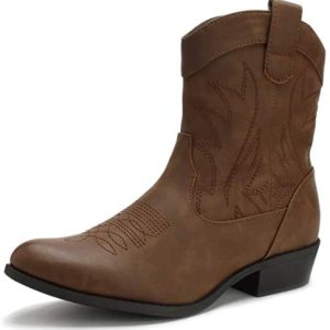 PEPPEP Western Cowgirl Cowboy Ankle Boots for Women or Ladies, Mid Calf, Vegan Leather Embroidered Upper, Low Heel, Fashionable Pointed-toe, Well Made and Comfortable