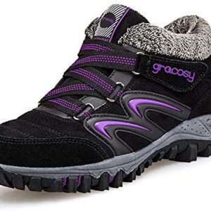 gracosy Ladies’s Mountain climbing Footwear, Excessive Prime Sneaker Winter Heat Hook Loop Snow Footwear Fur Lining Suede Ankle Bootie