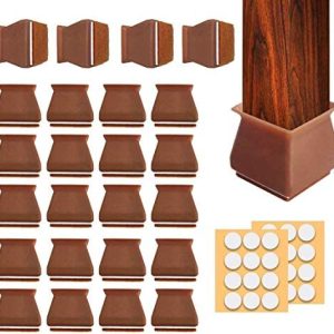 24Pcs Chair Leg Caps Sq.,1.37-1.57‘’Chair Leg Protectors for Hardwood Flooring,Silicone Desk Leg Flooring Protectors with Felt Pads,Anti-Slip Furnishings Silicon Safety Covers(Adhesive Dots As Present)